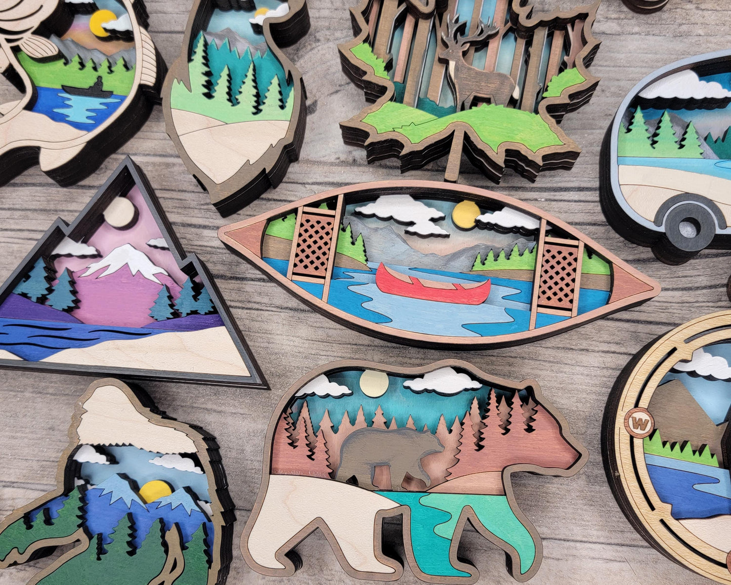 Layered Great Outdoors Bundle - Ornaments and Magnets - SVG, PDF, AI File Download - Works with all Laser Types