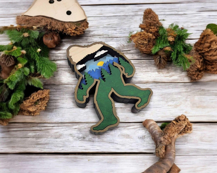 Layered Sasquatch - Ornament and Magnet - SVG, PDF, AI File Download - Works with all Laser Types