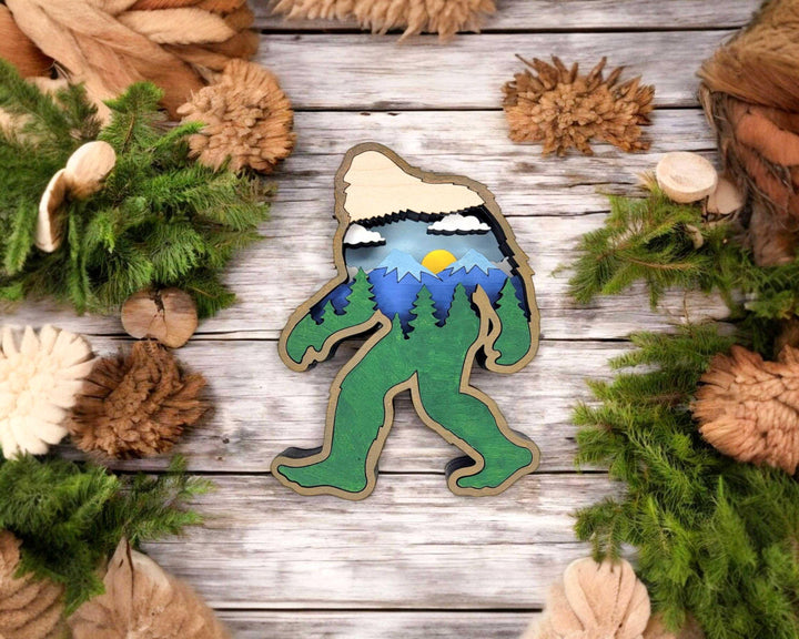 Layered Sasquatch - Ornament and Magnet - SVG, PDF, AI File Download - Works with all Laser Types