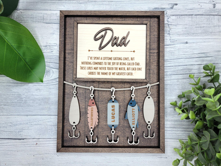 Dad's Fishing Lure Signage - 1-5 Name - 8 variations of 'Dad' - SVG, PDF, AI File Download - Works with all Laser Types