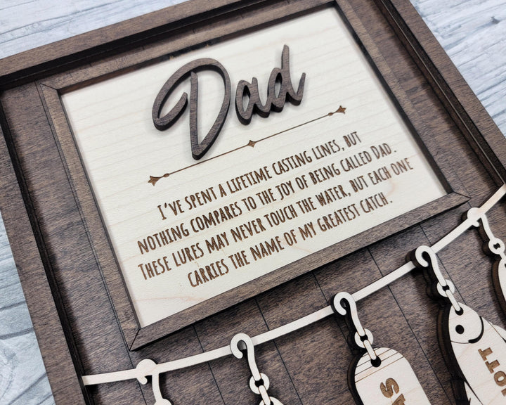 Dad's Fishing Lure Signage - 1-5 Name - 8 variations of 'Dad' - SVG, PDF, AI File Download - Works with all Laser Types