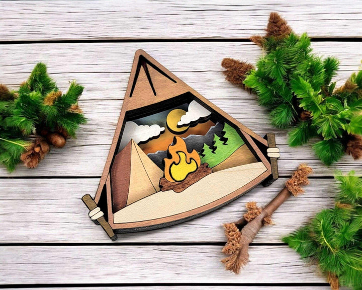 Layered Camping Tent - Ornament and Magnet - SVG, PDF, AI File Download - Works with all Laser Types