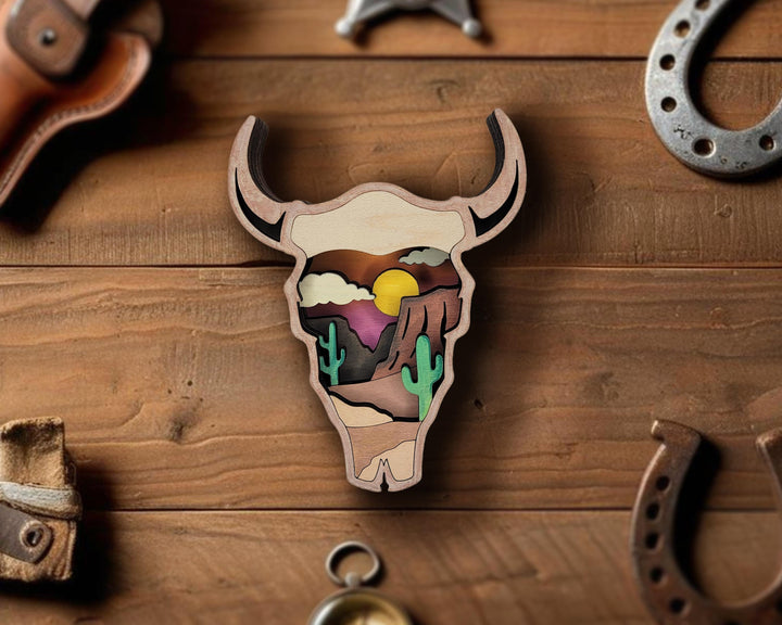 Layered Bull Skull - Ornament and Magnet - SVG, PDF, AI File Download - Works with all Laser Types