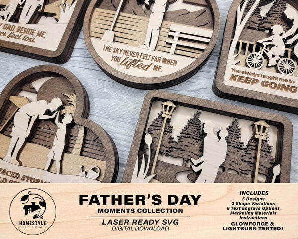 Father's Day Moments Collection - 5 Designs and 3 Shapes 6 Text Options - SVG, PDF, AI File Download - Works with all Laser Types