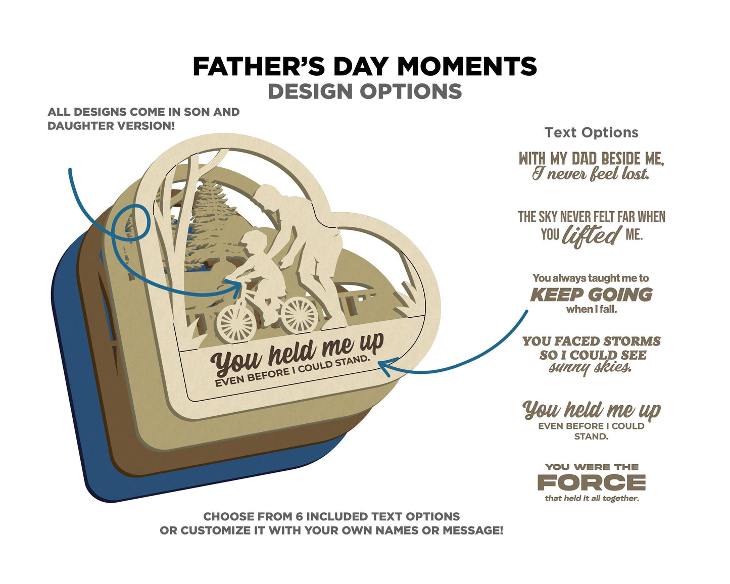 Father's Day Moments Collection - 5 Designs and 3 Shapes 6 Text Options - SVG, PDF, AI File Download - Works with all Laser Types