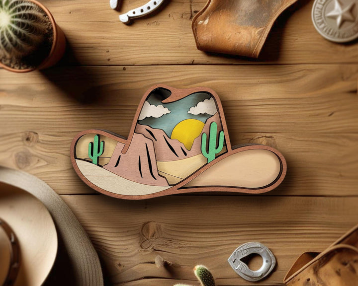 Layered Cowboy Hat - Ornament and Magnet - SVG, PDF, AI File Download - Works with all Laser Types