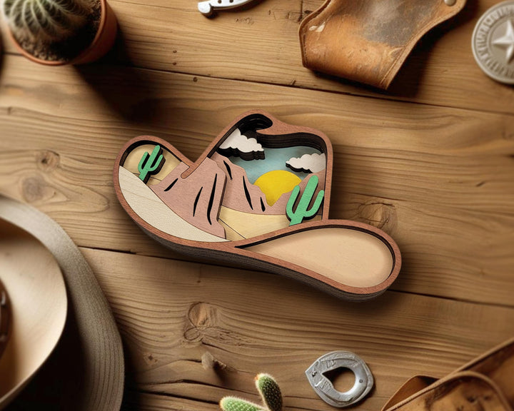 Layered Cowboy Hat - Ornament and Magnet - SVG, PDF, AI File Download - Works with all Laser Types