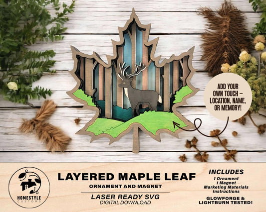 Layered Maple Leaf - Ornament and Magnet - SVG, PDF, AI File Download - Works with all Laser Types