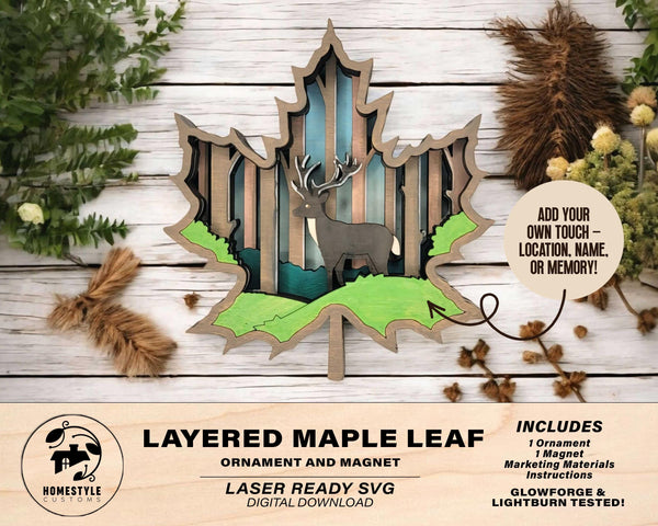 Layered Maple Leaf - Ornament and Magnet - SVG, PDF, AI File Download - Works with all Laser Types