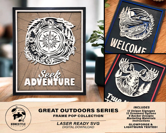 The Great Outdoor Series - FramePop Collection - Ornaments and Signage - SVG, PDF, ai File Download - Works with all Lasers