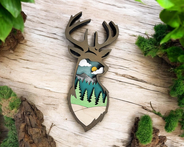 Layered Deer - Ornament and Magnet - SVG, PDF, AI File Download - Works with all Laser Types