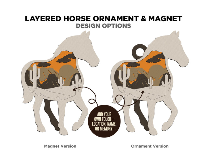 Layered Horse - Ornament and Magnet - SVG, PDF, AI File Download - Works with all Laser Types