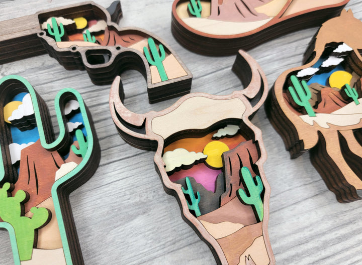 Layered Wild West Bundle - Ornaments and Magnets - SVG, PDF, AI File Download - Works with all Laser Types