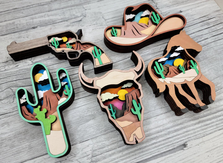 Layered Wild West Bundle - Ornaments and Magnets - SVG, PDF, AI File Download - Works with all Laser Types