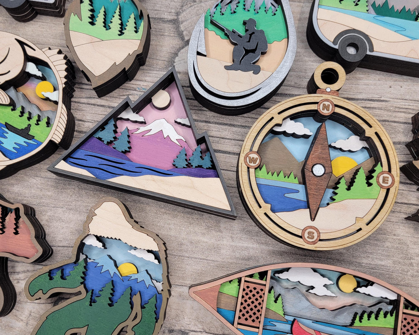 Layered Great Outdoors Bundle - Ornaments and Magnets - SVG, PDF, AI File Download - Works with all Laser Types