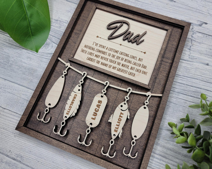 Dad's Fishing Lure Signage - 1-5 Name - 8 variations of 'Dad' - SVG, PDF, AI File Download - Works with all Laser Types