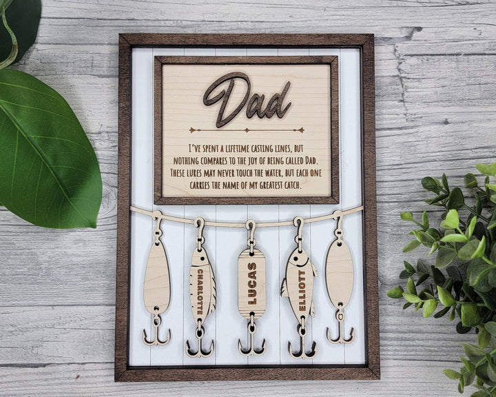 Dad's Fishing Lure Signage - 1-5 Name - 8 variations of 'Dad' - SVG, PDF, AI File Download - Works with all Laser Types