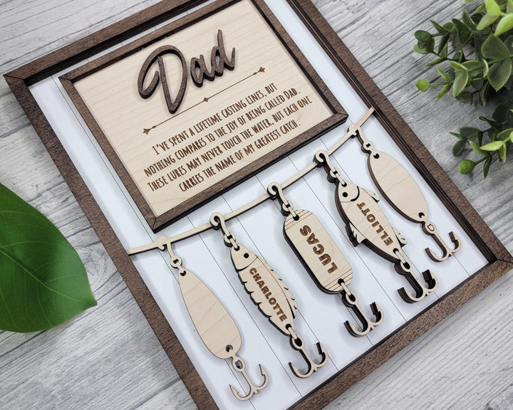 Dad's Fishing Lure Signage - 1-5 Name - 8 variations of 'Dad' - SVG, PDF, AI File Download - Works with all Laser Types