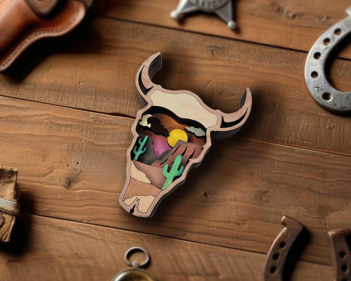 Layered Bull Skull - Ornament and Magnet - SVG, PDF, AI File Download - Works with all Laser Types