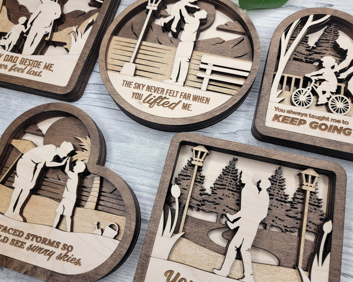 Father's Day Moments Collection - 5 Designs and 3 Shapes 6 Text Options - SVG, PDF, AI File Download - Works with all Laser Types