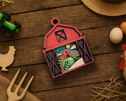 Layered Barn - Ornament and Magnet - SVG, PDF, AI File Download - Works with all Laser Types