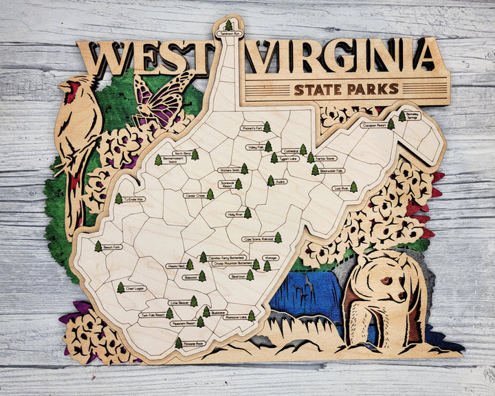 The West Virginia Park Map - Custom and Non Customizable Options - SVG, PDF File Download - Tested in Lightburn and Glowforge & Xtool