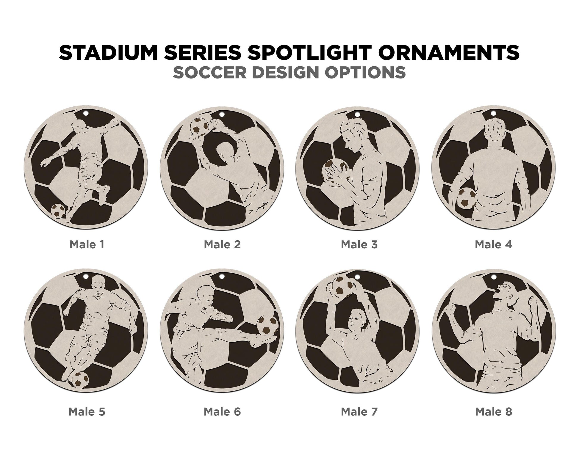 Stadium Series Spotlight Ornaments - Soccer Expansion Set - 16 Ornaments - SVG, PDF, AI File Download - Works with all Laser Types