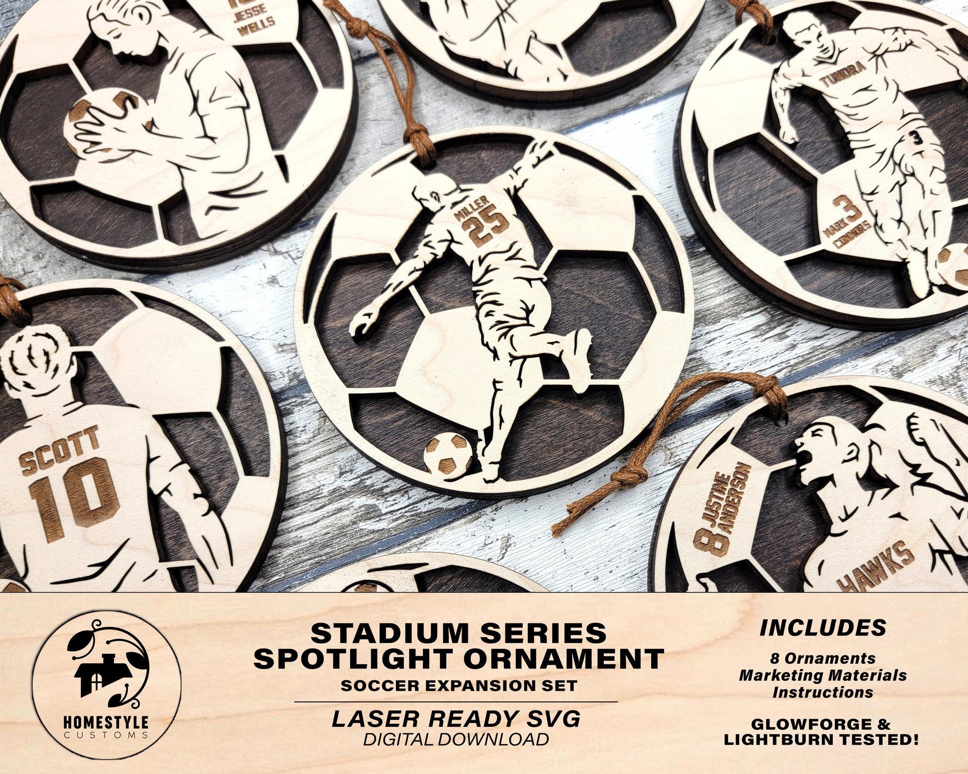 Stadium Series Spotlight Ornaments - Soccer Expansion Set - 16 Ornaments - SVG, PDF, AI File Download - Works with all Laser Types