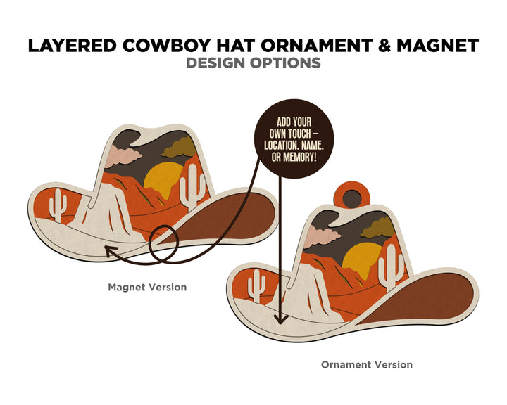 Layered Cowboy Hat - Ornament and Magnet - SVG, PDF, AI File Download - Works with all Laser Types