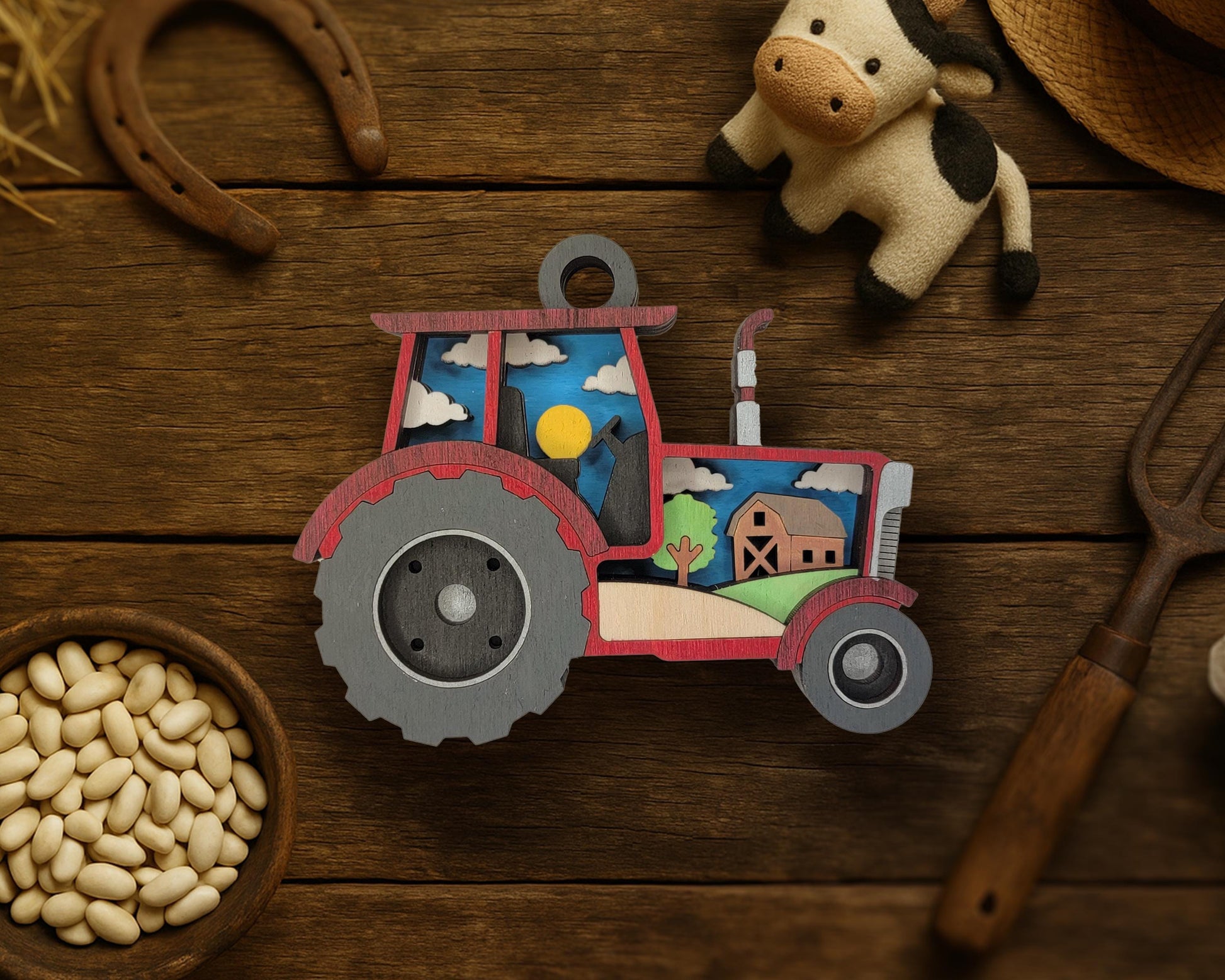 Layered Tractor - Ornament and Magnet - SVG, PDF, AI File Download - Works with all Laser Types