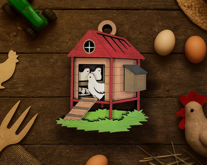 Layered Chicken Coop - Ornament and Magnet - SVG, PDF, AI File Download - Works with all Laser Types