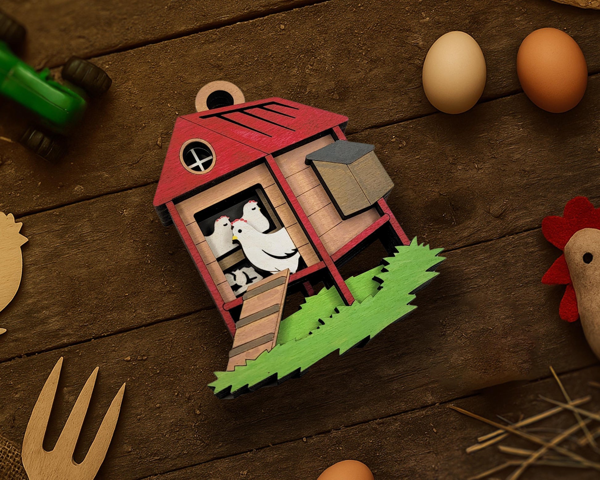 Layered Chicken Coop - Ornament and Magnet - SVG, PDF, AI File Download - Works with all Laser Types