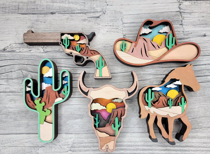 Layered Wild West Bundle - Ornaments and Magnets - SVG, PDF, AI File Download - Works with all Laser Types