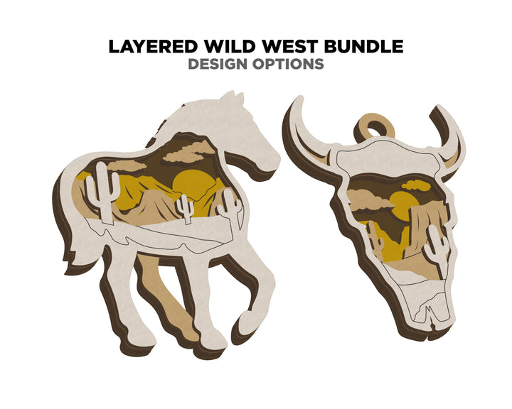 Layered Wild West Bundle - Ornaments and Magnets - SVG, PDF, AI File Download - Works with all Laser Types