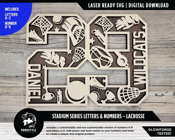 Stadium Series Letters and Numbers - Lacrosse - Customizable and Non Customizable - SVG, PDF, ai File Download - Works with all Lasers