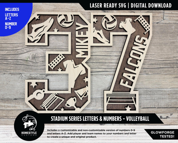 Stadium Series Letters and Numbers - Volleyball - Customizable and Non Customizable - SVG, PDF, ai File Download - Works with all Lasers