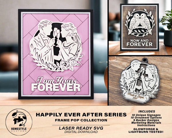 Happily Ever After Series - FramePop Collection - Ornaments and Signage - SVG, PDF, ai File Download - Works with all Lasers