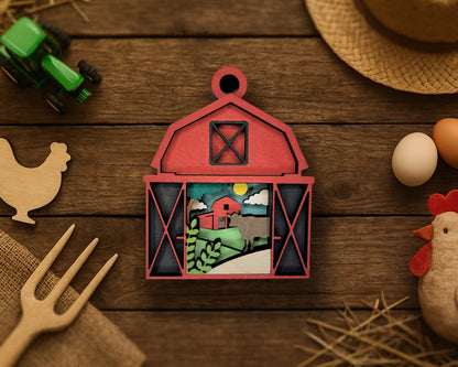Layered Barn - Ornament and Magnet - SVG, PDF, AI File Download - Works with all Laser Types
