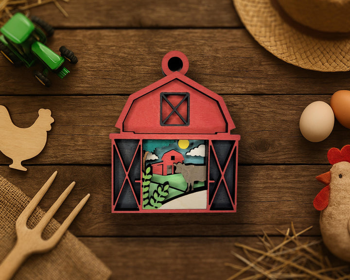 Layered Barn - Ornament and Magnet - SVG, PDF, AI File Download - Works with all Laser Types
