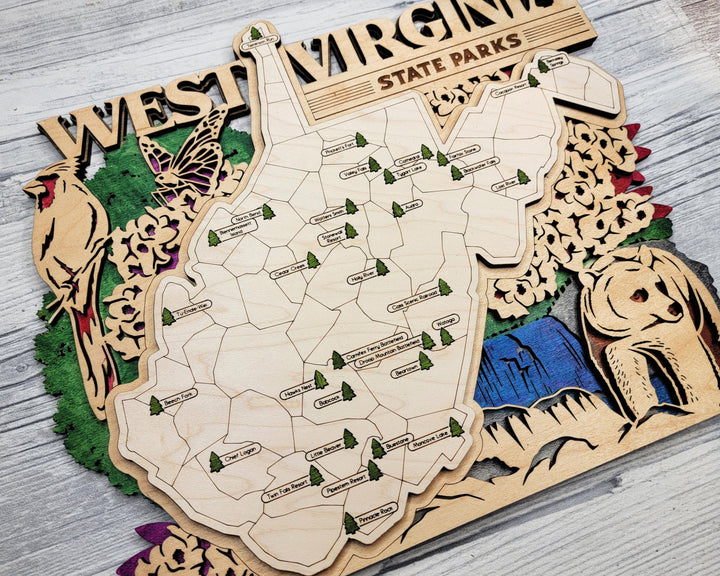 The West Virginia Park Map - Custom and Non Customizable Options - SVG, PDF File Download - Tested in Lightburn and Glowforge & Xtool