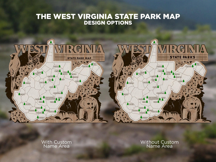 The West Virginia Park Map - Custom and Non Customizable Options - SVG, PDF File Download - Tested in Lightburn and Glowforge & Xtool