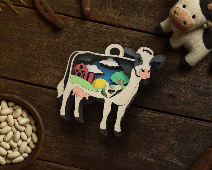 Layered Cow - Ornament and Magnet - SVG, PDF, AI File Download - Works with all Laser Types