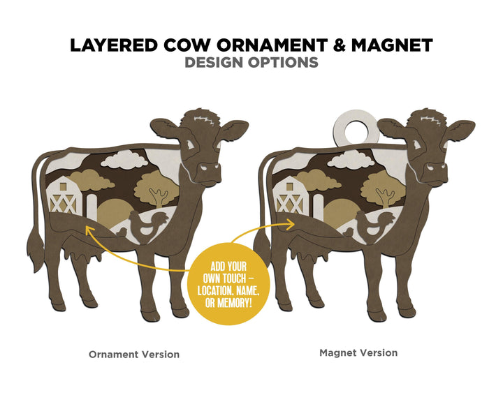 Layered Cow - Ornament and Magnet - SVG, PDF, AI File Download - Works with all Laser Types