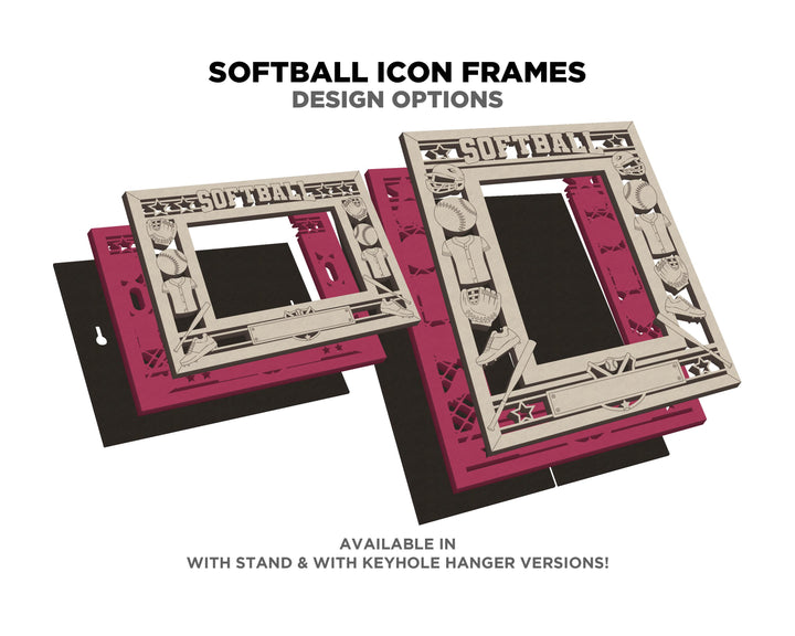 Softball Icon Frames - Includes Frame Sizes 4x6, 5x7, 8x10 in Landscape and Portrait - Works with all Lasers
