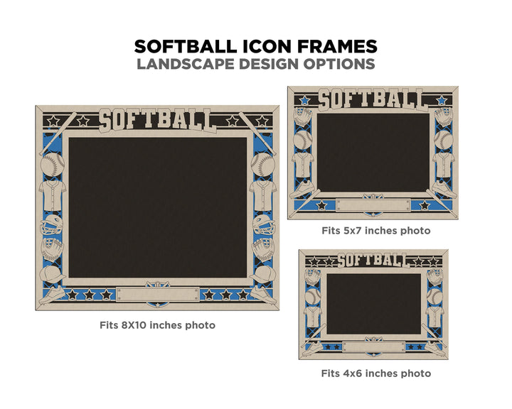 Softball Icon Frames - Includes Frame Sizes 4x6, 5x7, 8x10 in Landscape and Portrait - Works with all Lasers