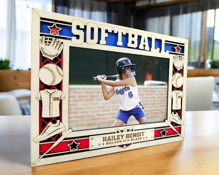 Softball Icon Frames - Includes Frame Sizes 4x6, 5x7, 8x10 in Landscape and Portrait - Works with all Lasers