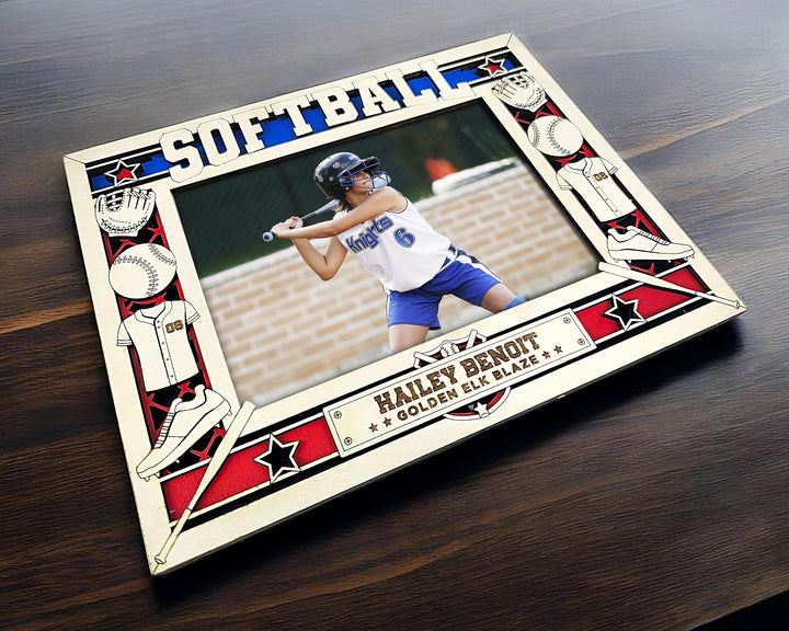 Softball Icon Frames - Includes Frame Sizes 4x6, 5x7, 8x10 in Landscape and Portrait - Works with all Lasers