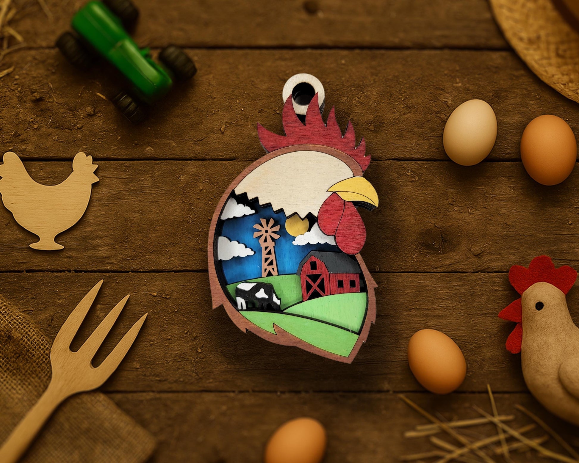 Layered Rooster - Ornament and Magnet - SVG, PDF, AI File Download - Works with all Laser Types