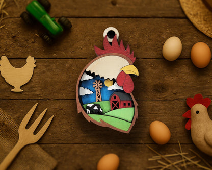 Layered Rooster - Ornament and Magnet - SVG, PDF, AI File Download - Works with all Laser Types