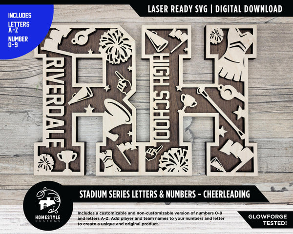 Stadium Series Letters and Numbers - Cheerleading - Customizable and Non Customizable - SVG, PDF, ai File Download - Works with all Lasers